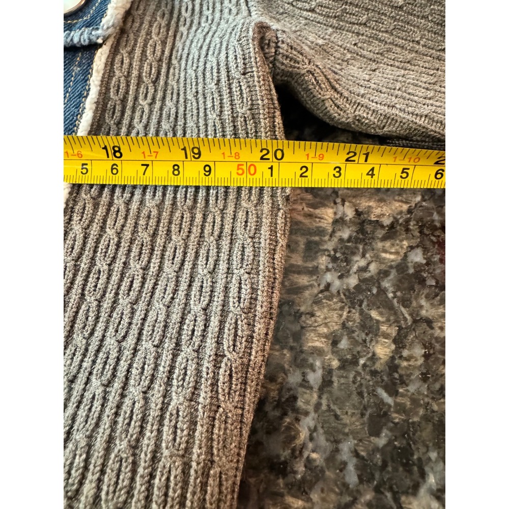 Sandro H24JOHN Mixed Media Denim Cable Knit Cardigan Jacket Grey Blue Size 0 NEW - Picture 6 of 8